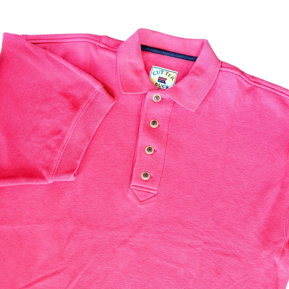 Cutter & Buck Polo Shirt Mens Large Pink Short Sleeve 100% Cotton Textured Knit